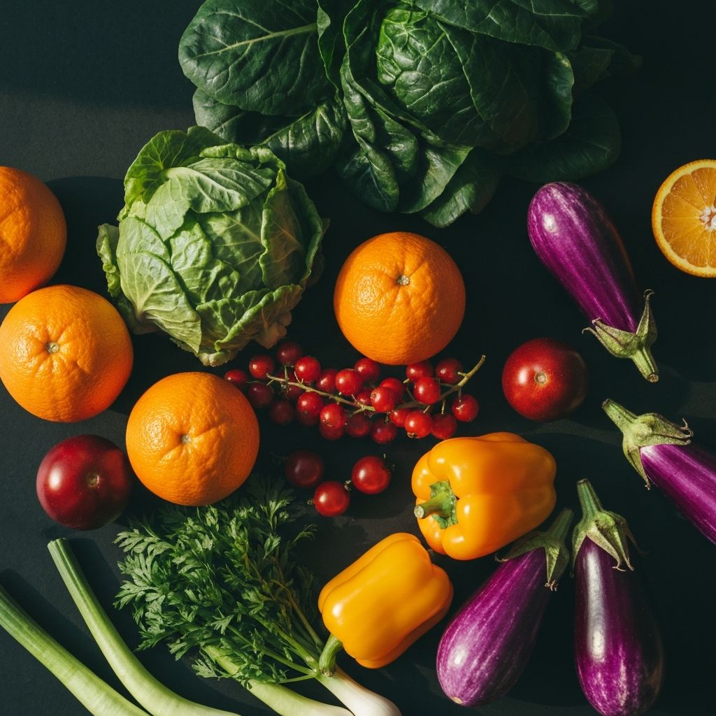 Colorful vegetables and fruits rich in vitamins and minerals